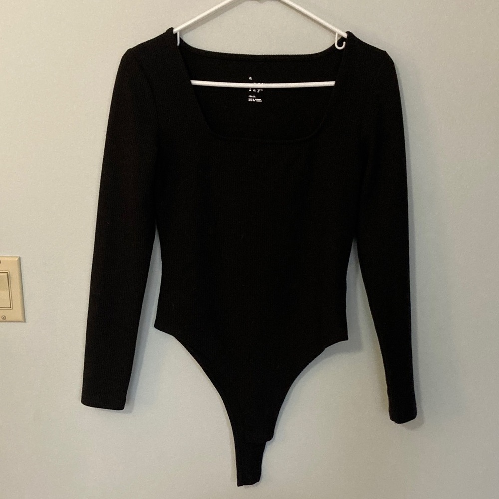 A New Day Black Ribbed Long-Sleeve One-Piece Bodysuit